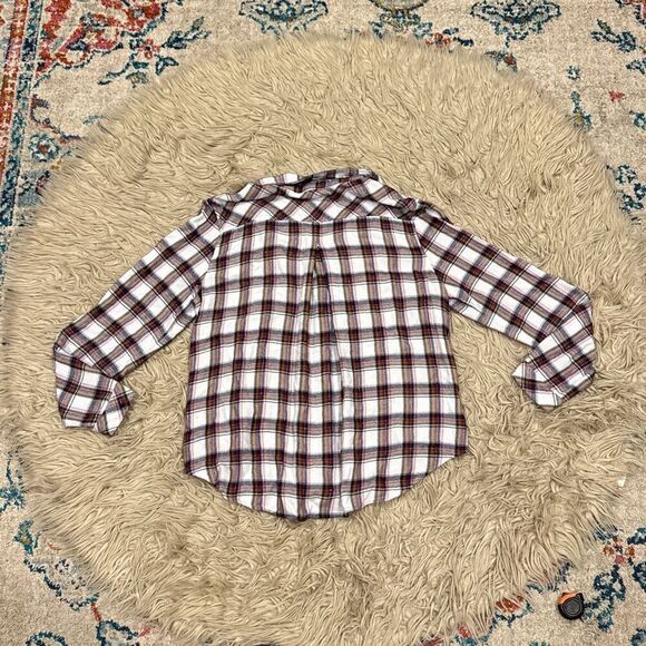 Cloth and stone metallic plaid button down blouse large - Picture 8 of 8